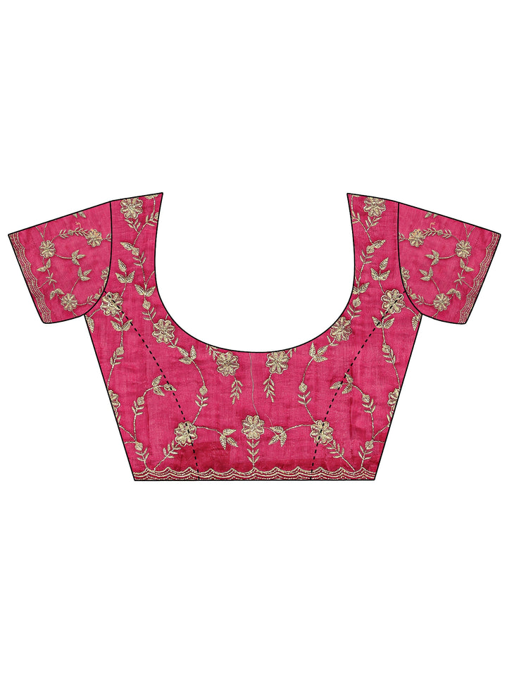 Red Floral Embellished Chiffon Saree With Unstitched Blouse Piece