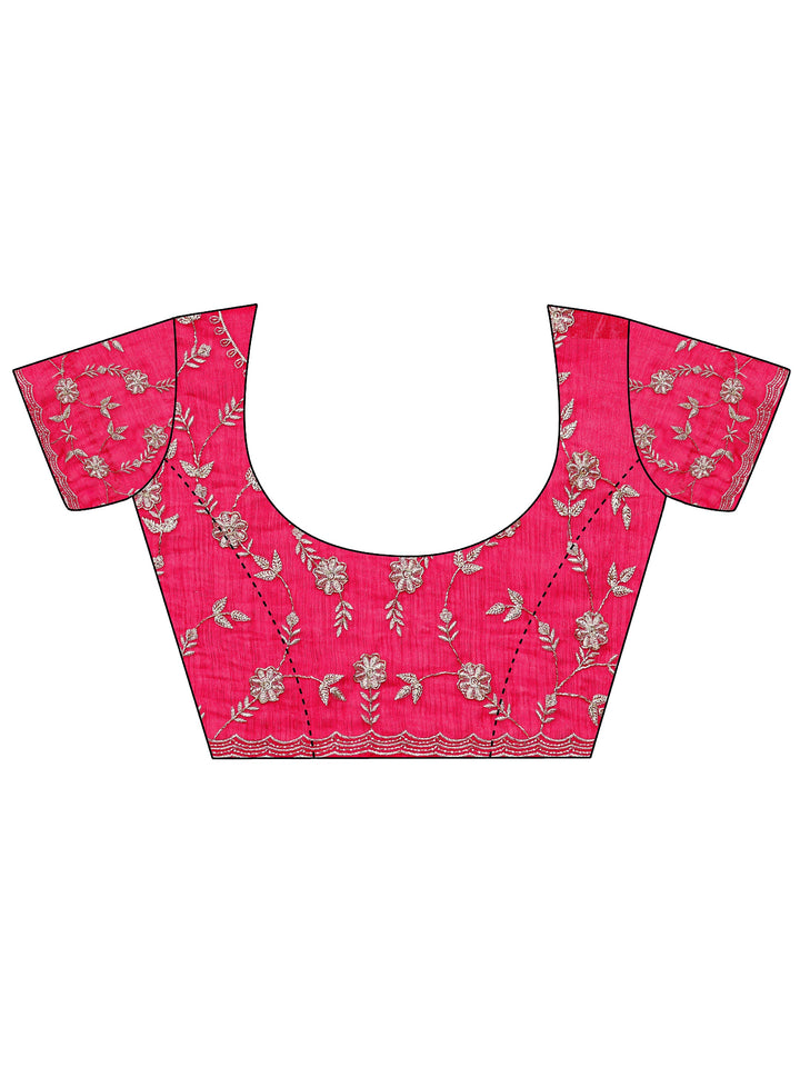Pink Floral Embellished Chiffon Saree With Unstitched Blouse Piece