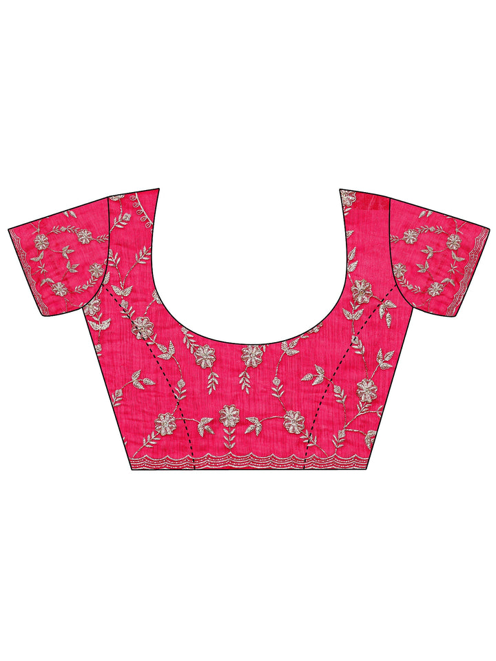 Libas Pink Floral Embellished Chiffon Saree With Unstitched Blouse Piece