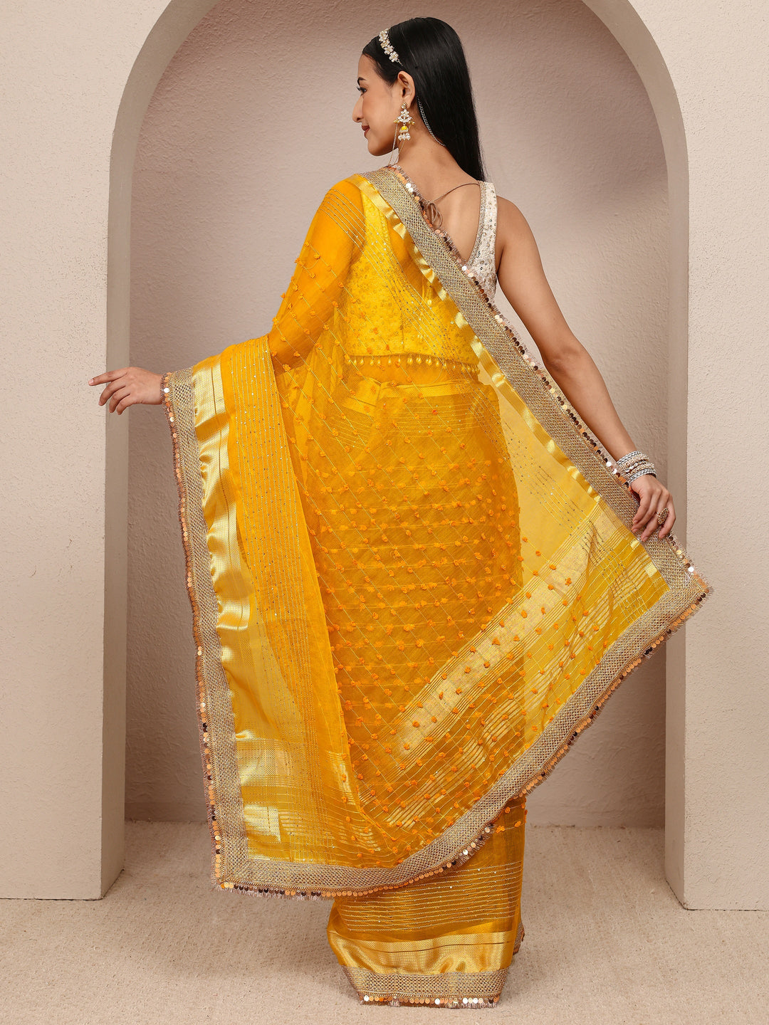 Mustard Woven Design Chanderi Silk Saree With Unstitched Blouse Piece