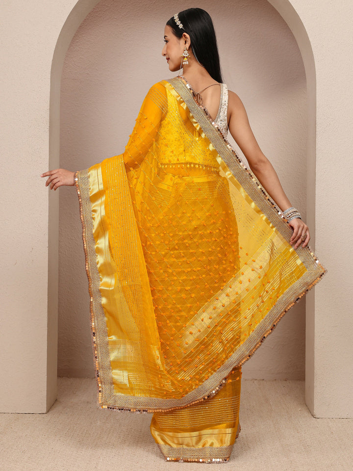 Mustard Woven Design Chanderi Silk Saree With Unstitched Blouse Piece