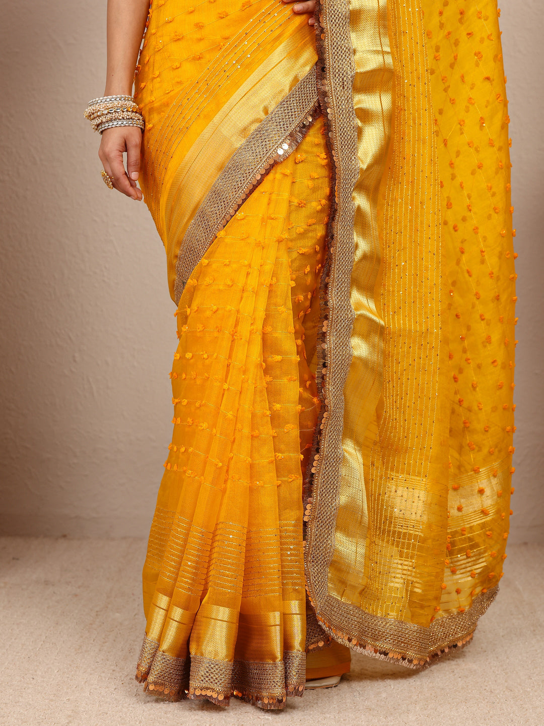 Mustard Woven Design Chanderi Silk Saree With Unstitched Blouse Piece