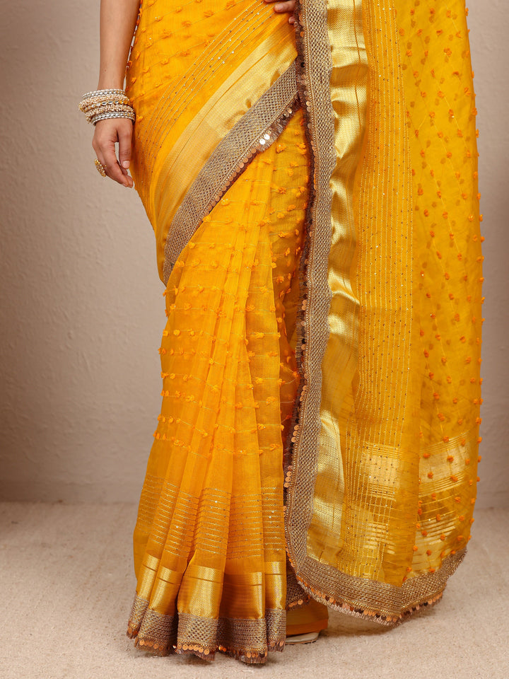 Mustard Woven Design Chanderi Silk Saree With Unstitched Blouse Piece