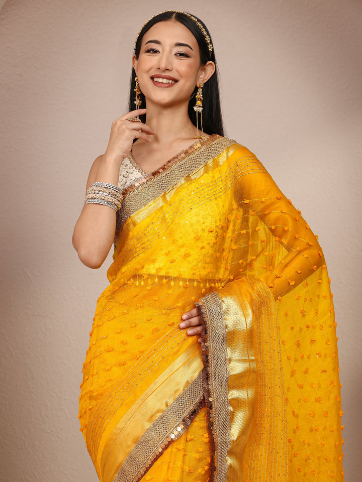 Mustard Woven Design Chanderi Silk Saree With Unstitched Blouse Piece