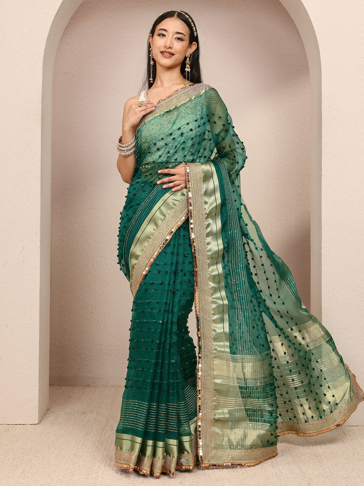 Green Woven Design Chanderi Silk Saree With Unstitched Blouse Piece
