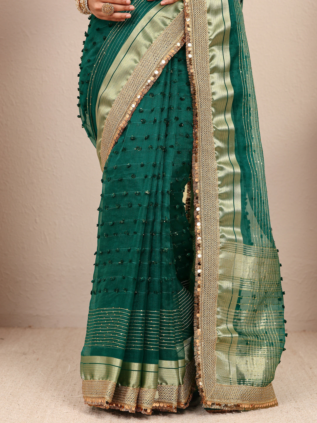 Green Woven Design Chanderi Silk Saree With Unstitched Blouse Piece