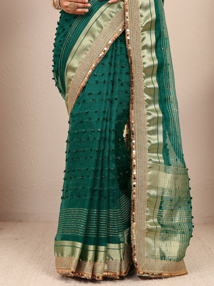 Green Woven Design Chanderi Silk Saree With Unstitched Blouse Piece