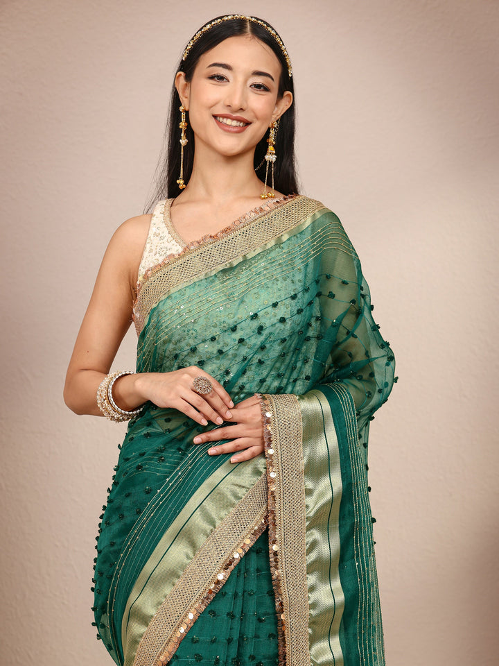 Green Woven Design Chanderi Silk Saree With Unstitched Blouse Piece