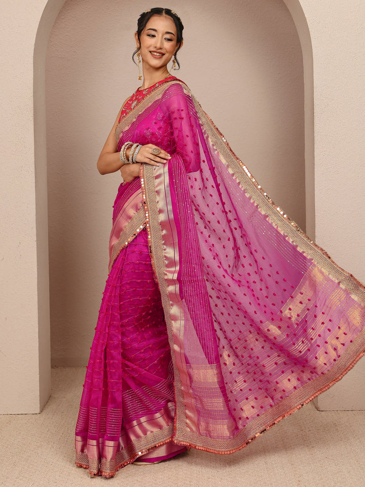 Pink Woven Design Chanderi Silk Saree With Unstitched Blouse Piece