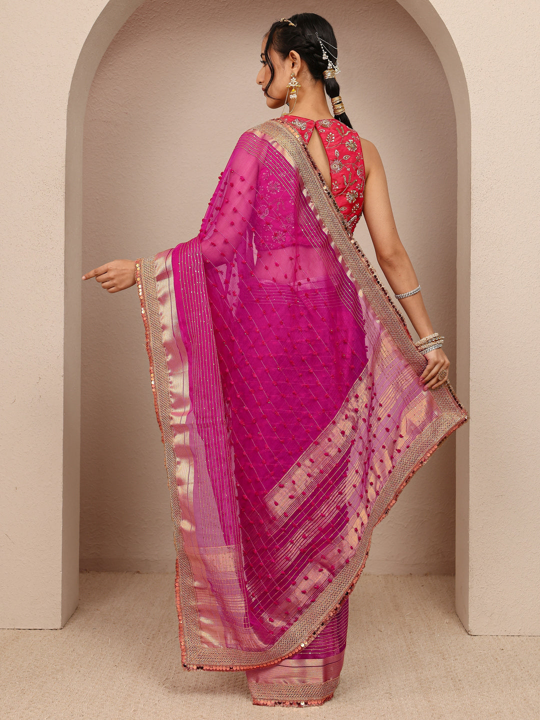 Pink Woven Design Chanderi Silk Saree With Unstitched Blouse Piece
