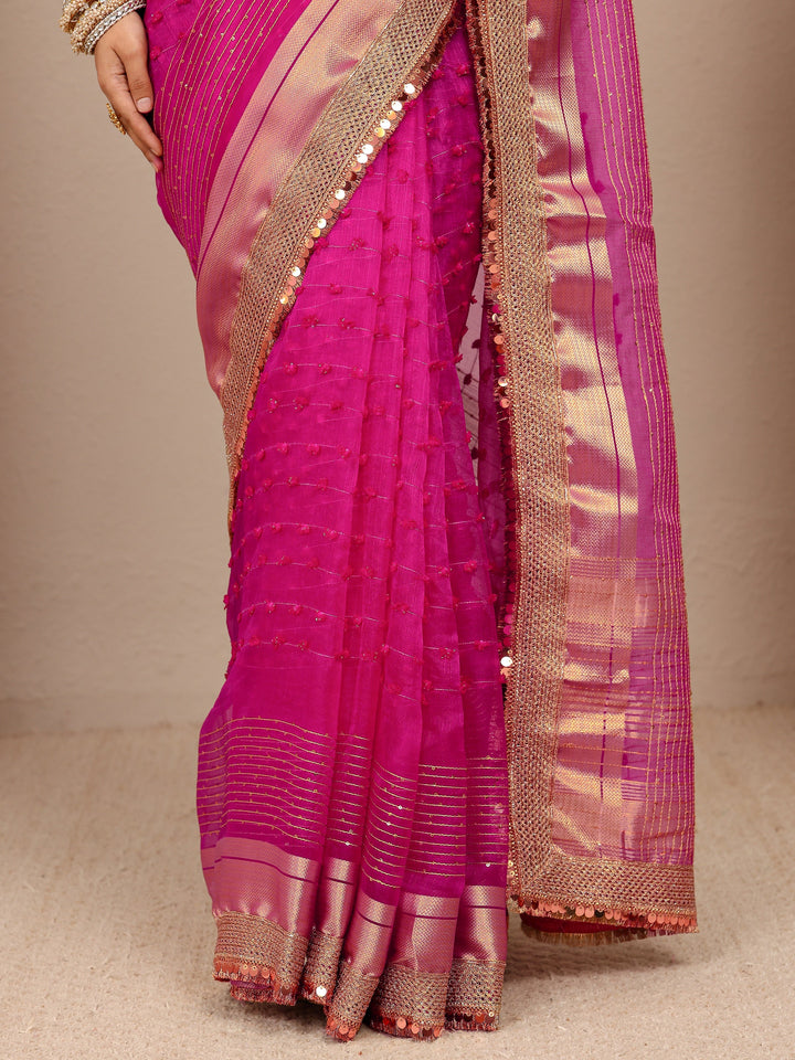 Pink Woven Design Chanderi Silk Saree With Unstitched Blouse Piece