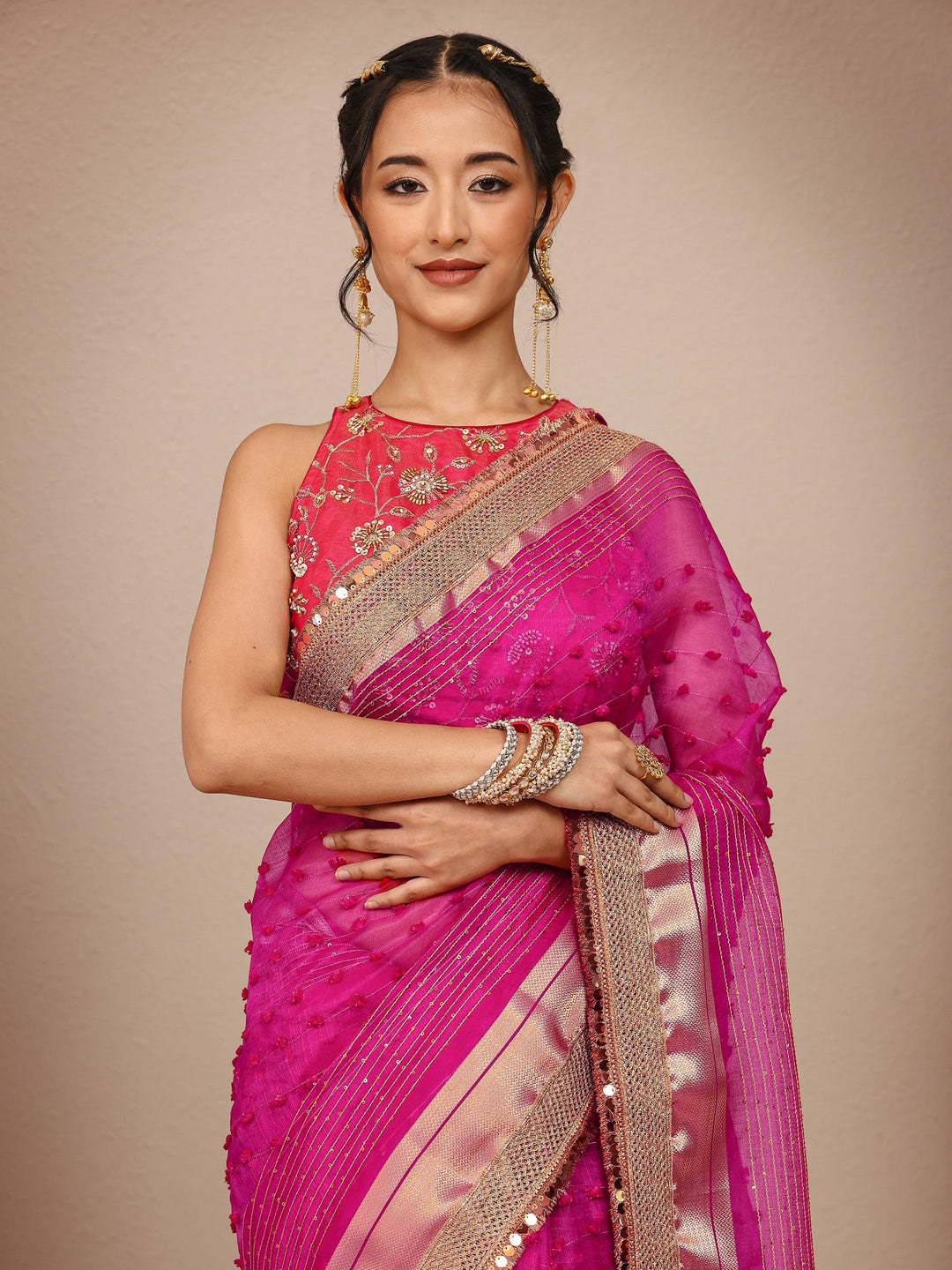 Pink Woven Design Chanderi Silk Saree With Unstitched Blouse Piece