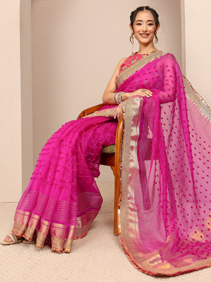 Pink Woven Design Chanderi Silk Saree With Unstitched Blouse Piece