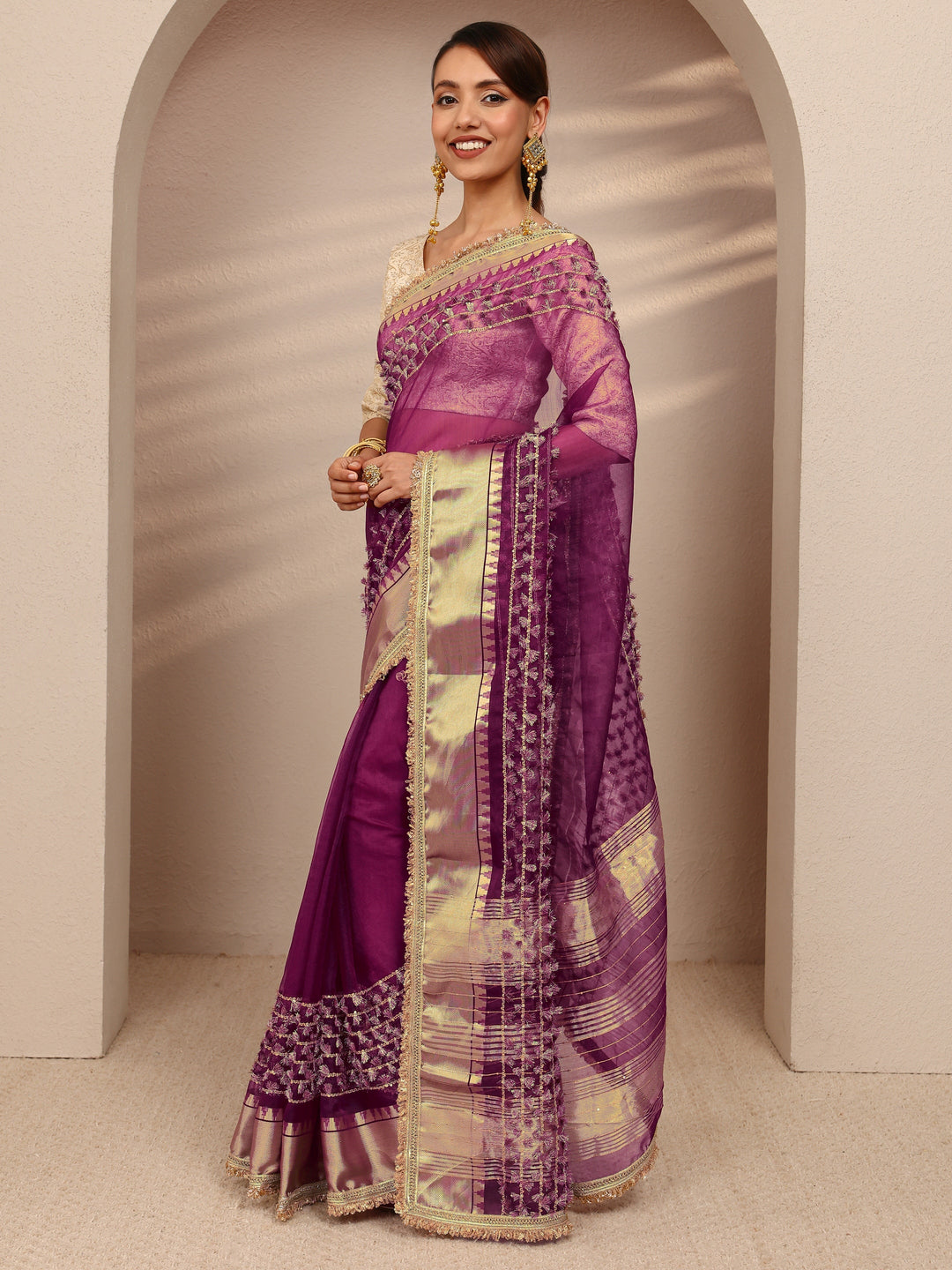 Burgundy Woven Design Chanderi Silk Saree
With Unstitched Blouse Piece