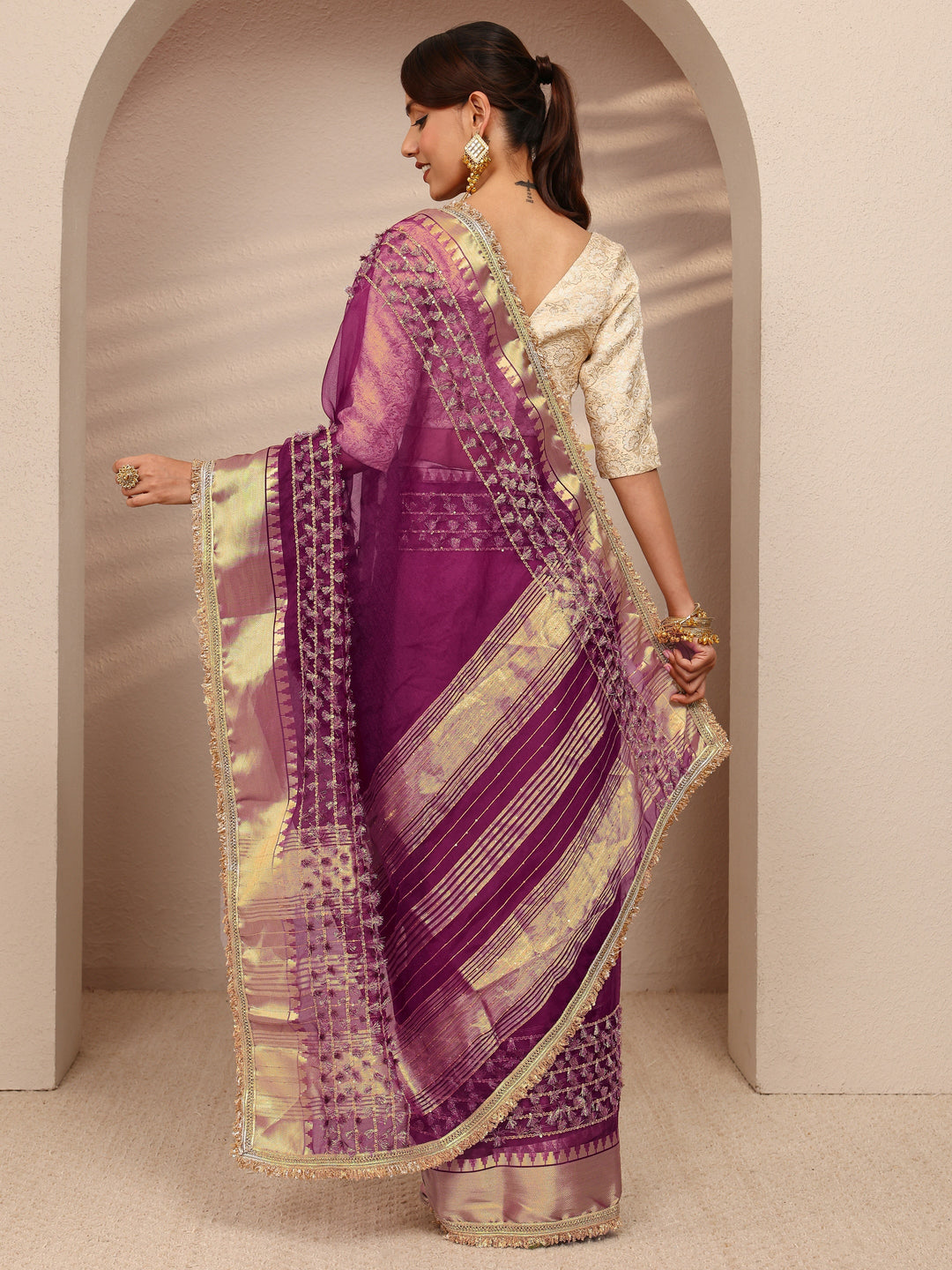 Burgundy Woven Design Chanderi Silk Saree
With Unstitched Blouse Piece