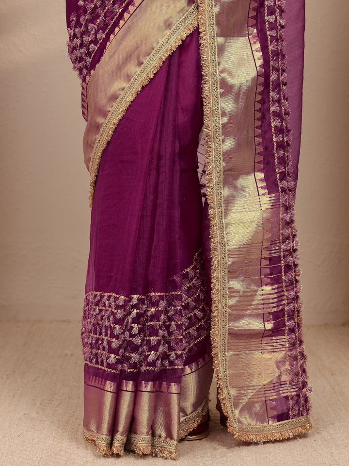 Burgundy Woven Design Chanderi Silk Saree
With Unstitched Blouse Piece