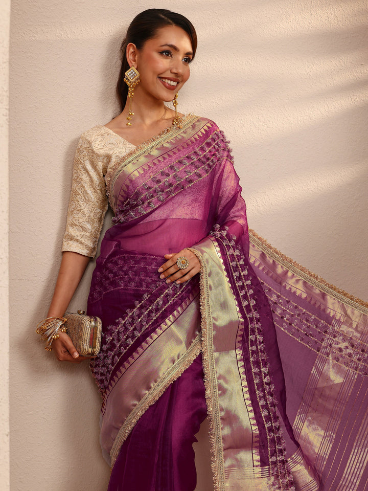 Burgundy Woven Design Chanderi Silk Saree
With Unstitched Blouse Piece