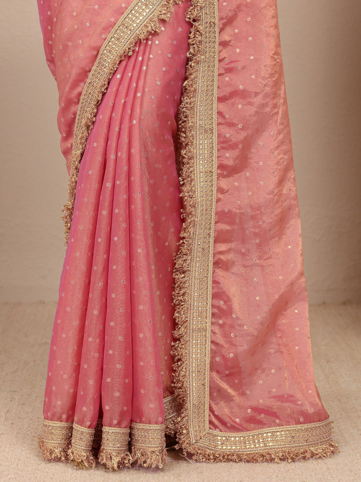 Pink Woven Design Tissue Saree
With Unstitched Blouse Piece