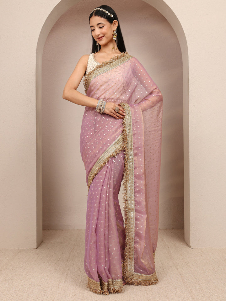 Lavender Woven Design Tissue Saree With Unstitched Blouse Piece