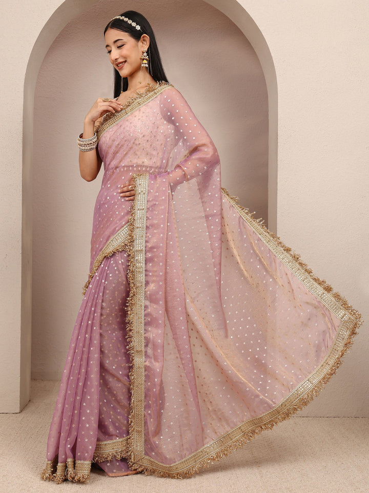 Lavender Woven Design Tissue Saree With Unstitched Blouse Piece