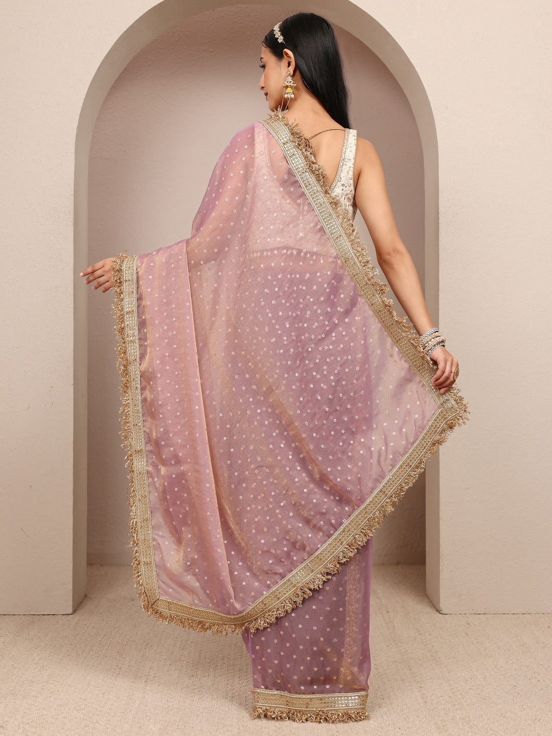 Lavender Woven Design Tissue Saree With Unstitched Blouse Piece