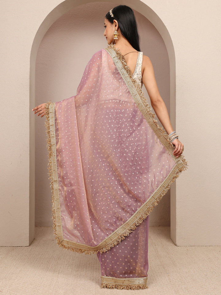 Lavender Woven Design Tissue Saree With Unstitched Blouse Piece