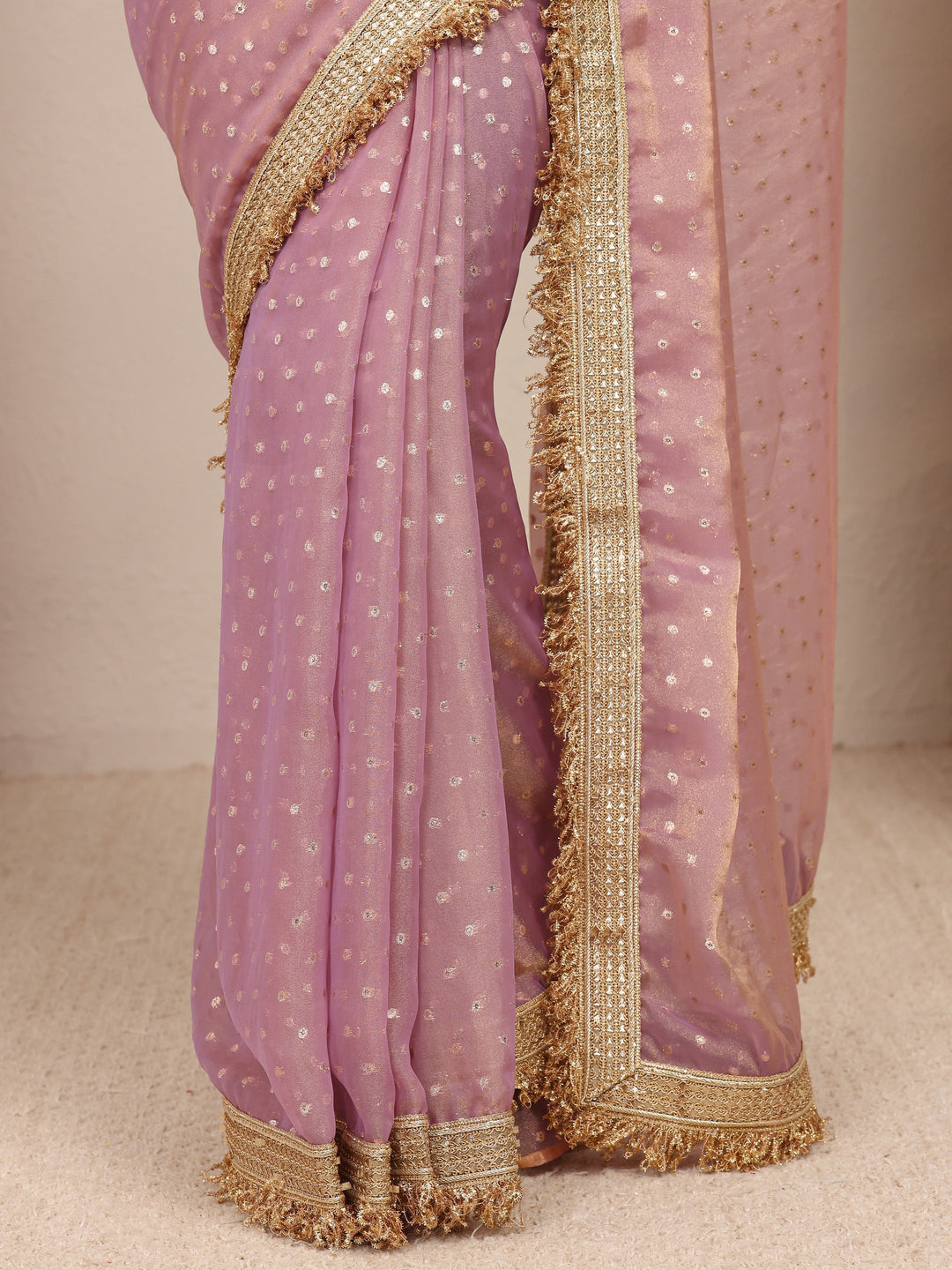 Lavender Woven Design Tissue Saree With Unstitched Blouse Piece
