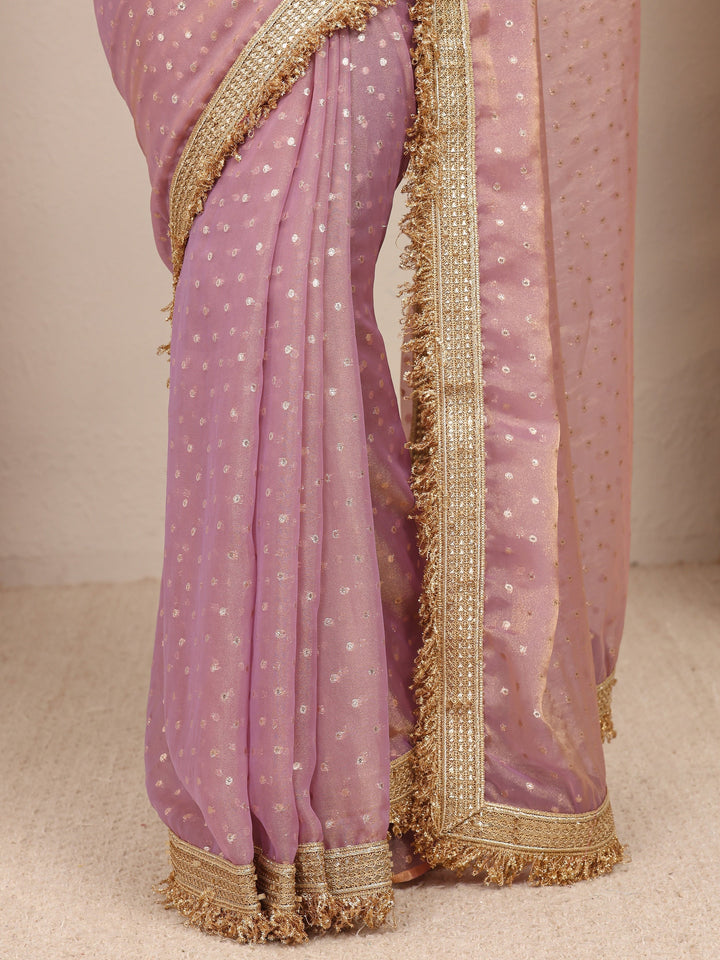Lavender Woven Design Tissue Saree With Unstitched Blouse Piece