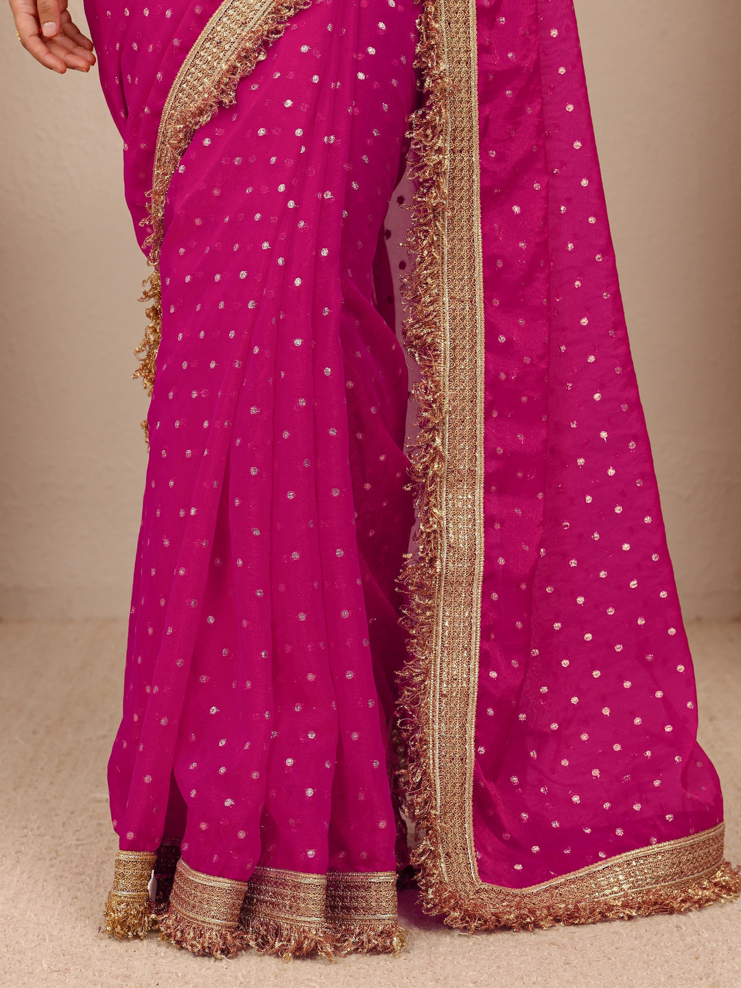 Pink Woven Design Tissue Saree With Unstitched Blouse Piece