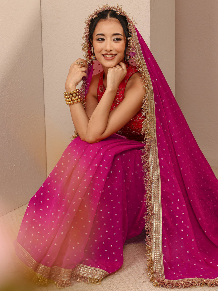 Pink Woven Design Tissue Saree With Unstitched Blouse Piece