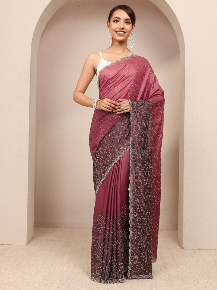 Maroon Embellished Satin Ombre Saree
With Unstitched Blouse Piece