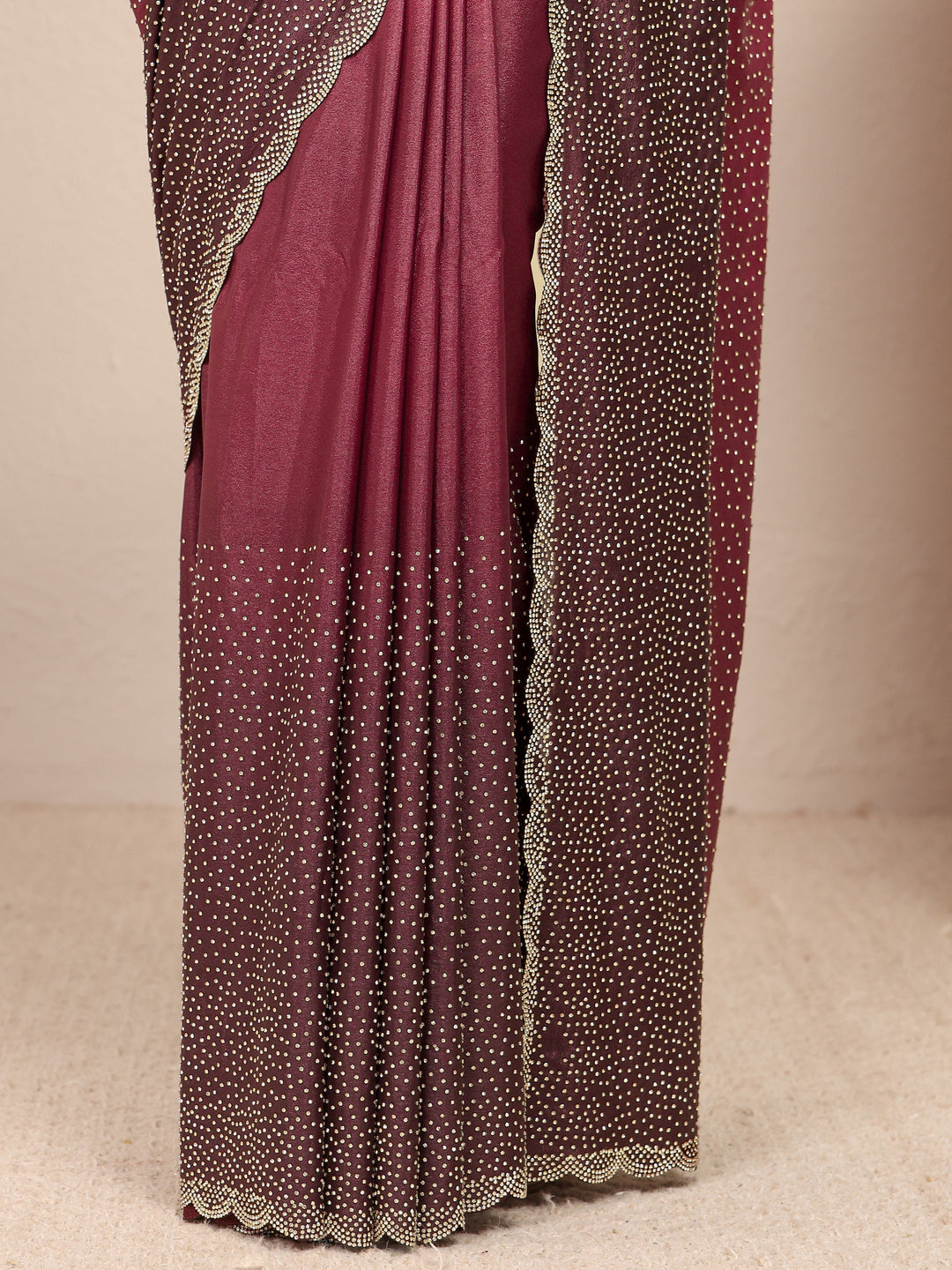 Maroon Embellished Satin Ombre Saree
With Unstitched Blouse Piece