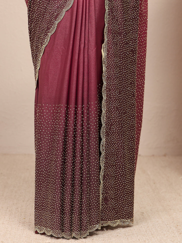 Maroon Embellished Satin Ombre Saree
With Unstitched Blouse Piece
