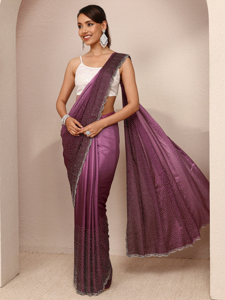 Mauve Embellished Satin Ombre Saree
With Unstitched Blouse Piece