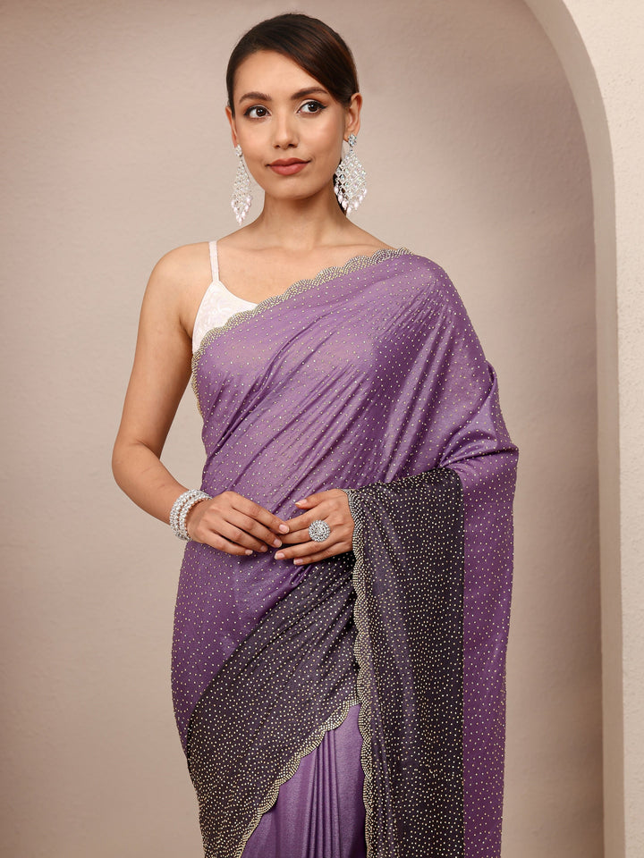Purple Embellished Satin Ombre Saree
With Unstitched Blouse Piece