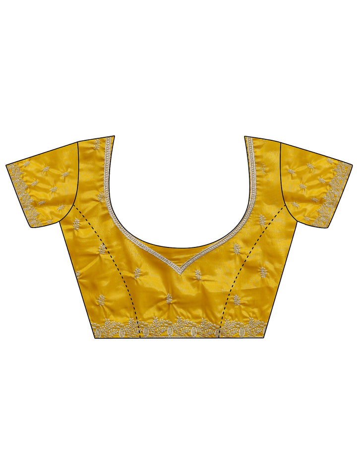 Mustard Embellished Satin Saree With Unstitched Blouse Piece