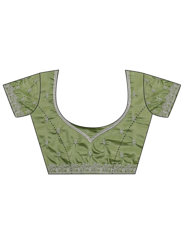 Green Embellished Satin Saree With Unstitched Blouse Piece