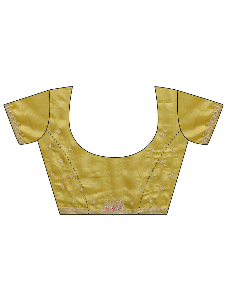Mustard Embellished Satin Saree With Unstitched Blouse Piece