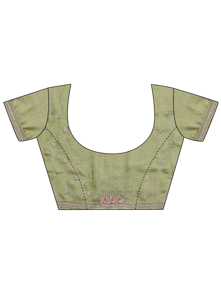 Green Embellished Satin Saree With Unstitched Blouse Piece