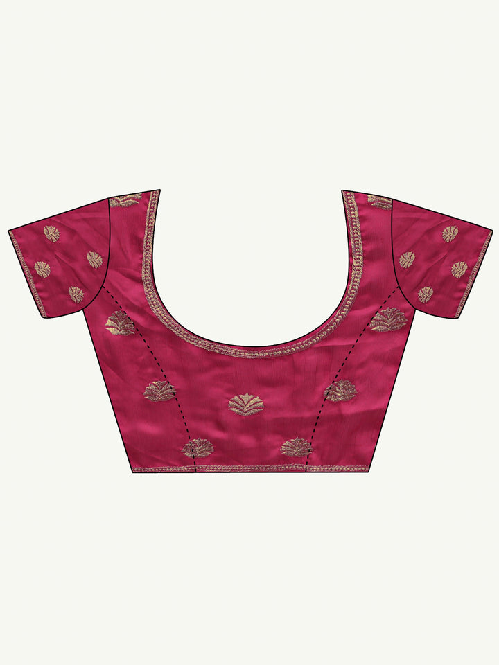Pink Floral Embellished Silk Blend Saree With Unstitched Blouse Piece