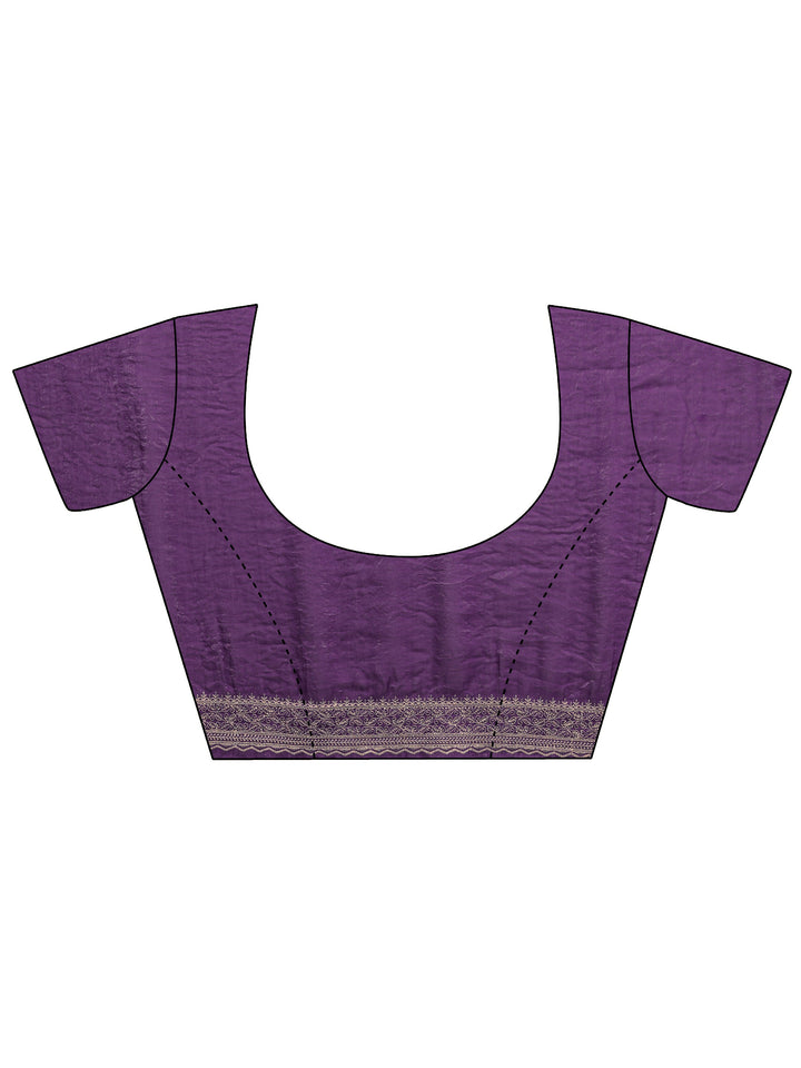 Purple Paisley Embellished Tissue Saree With Unstitched Blouse Piece