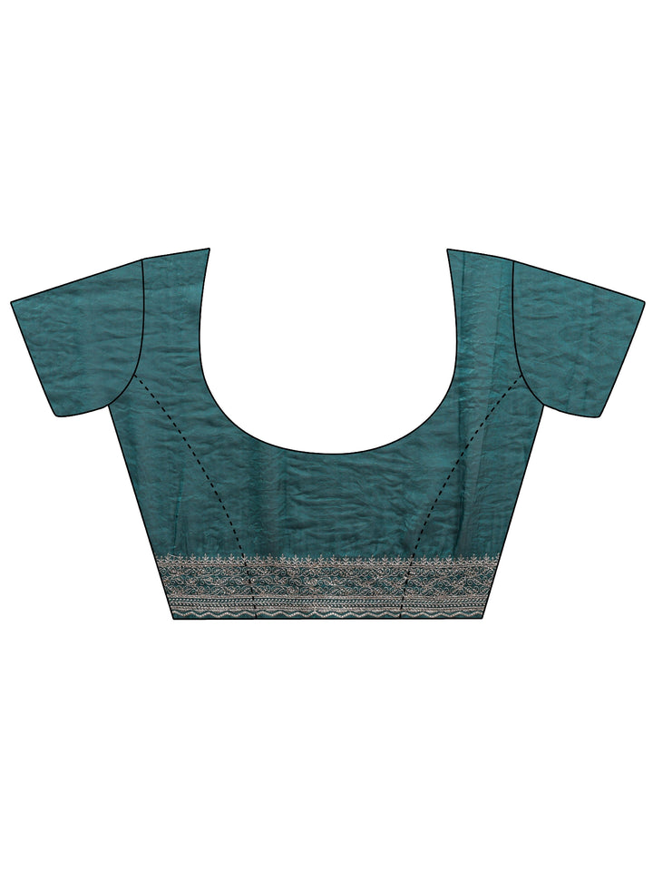 Green Paisley Embellished Tissue Saree With Unstitched Blouse Piece