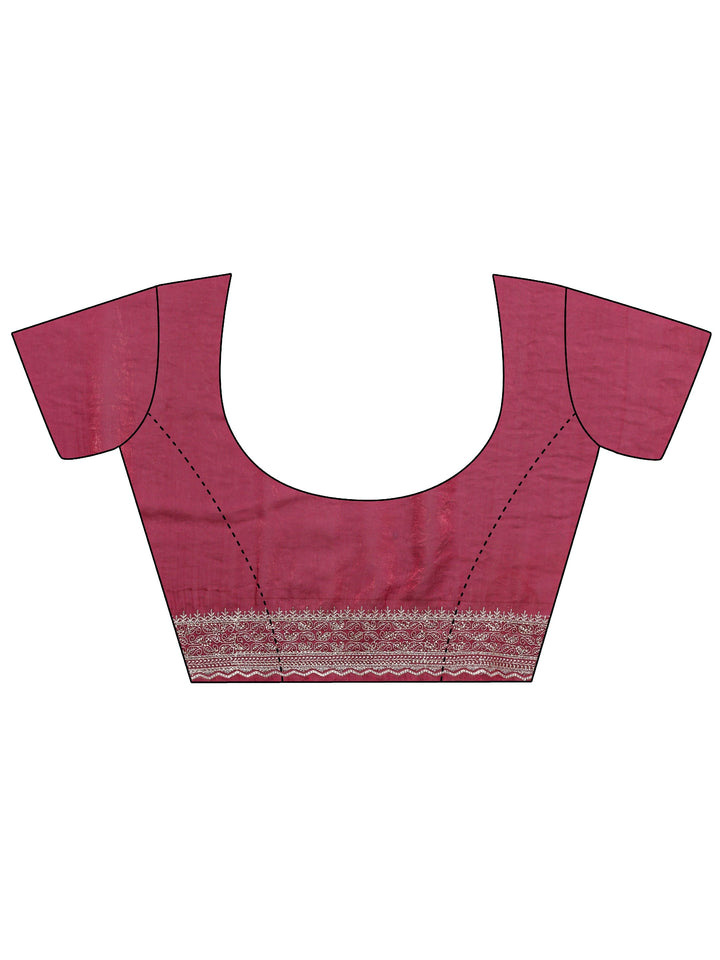 Wine Paisley Embellished Tissue Saree With Unstitched Blouse Piece