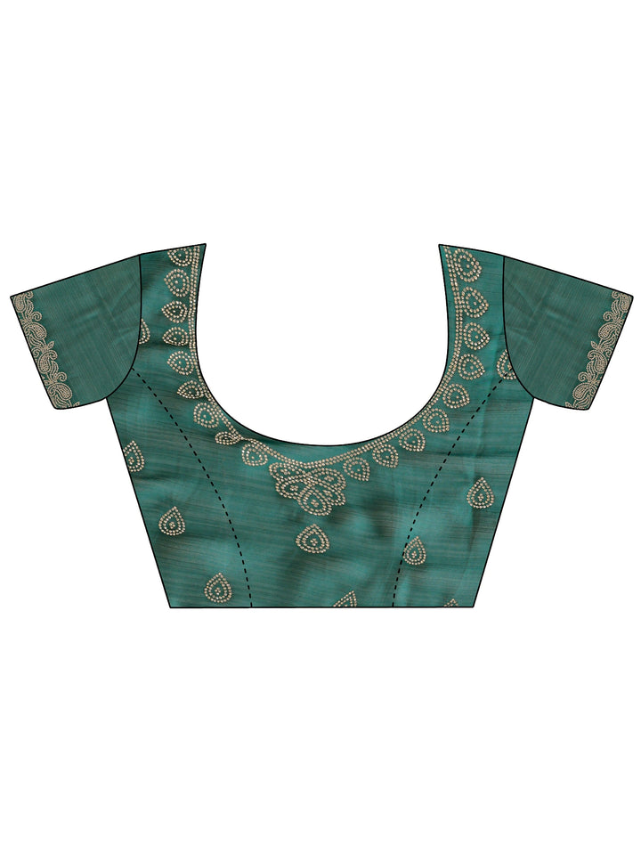 Green Embellished Satin Saree With Unstitched Blouse Piece