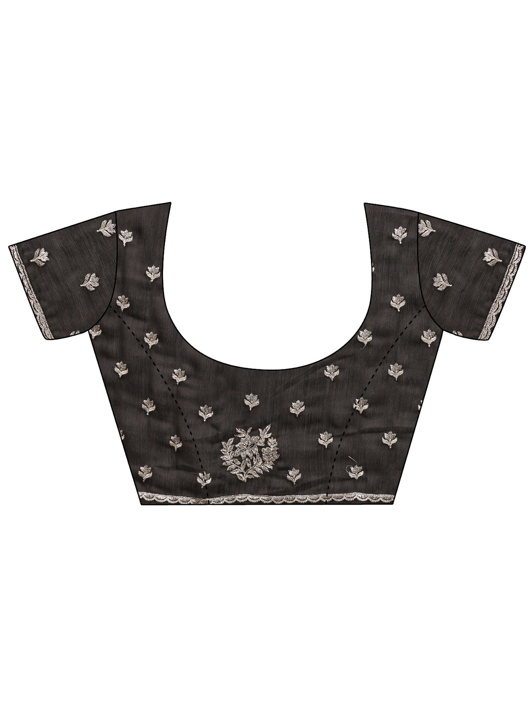 Black Floral Embellished Satin Saree With Unstitched Blouse Piece