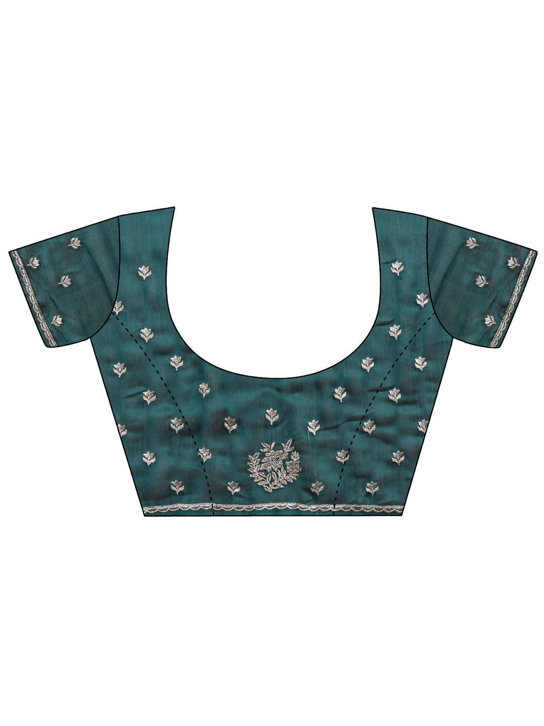 Green Floral Embellished Satin Saree With Unstitched Blouse Piece