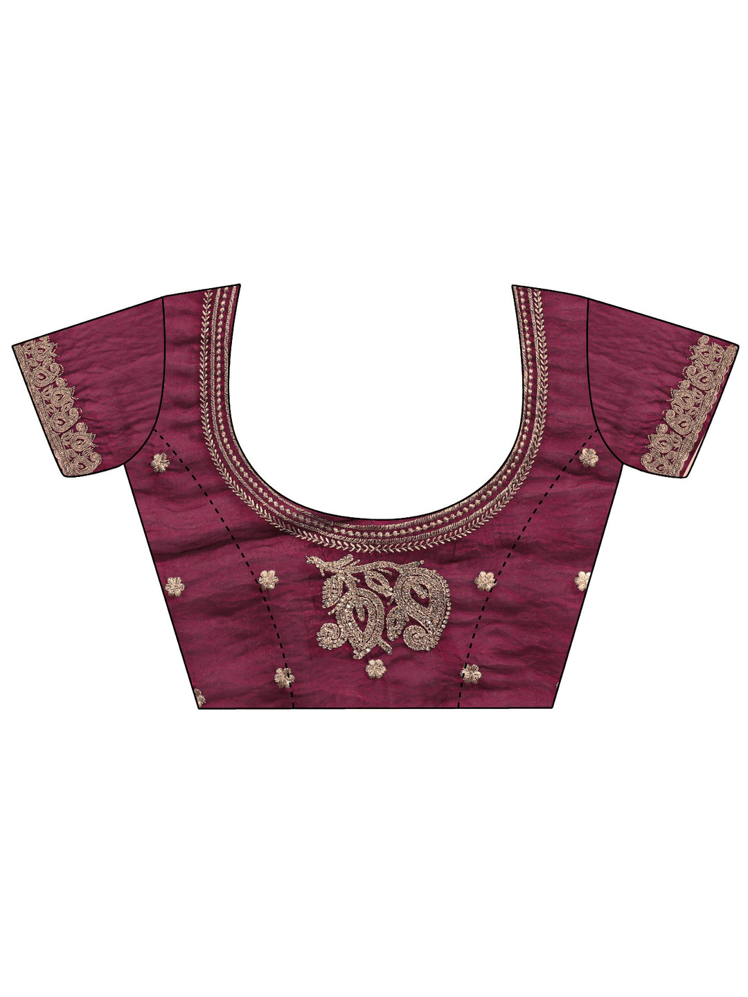 Wine Embellished Tissue Saree With Unstitched Blouse Piece