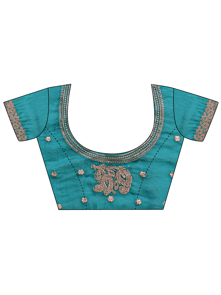Blue Embellished Tissue Saree With Unstitched Blouse Piece