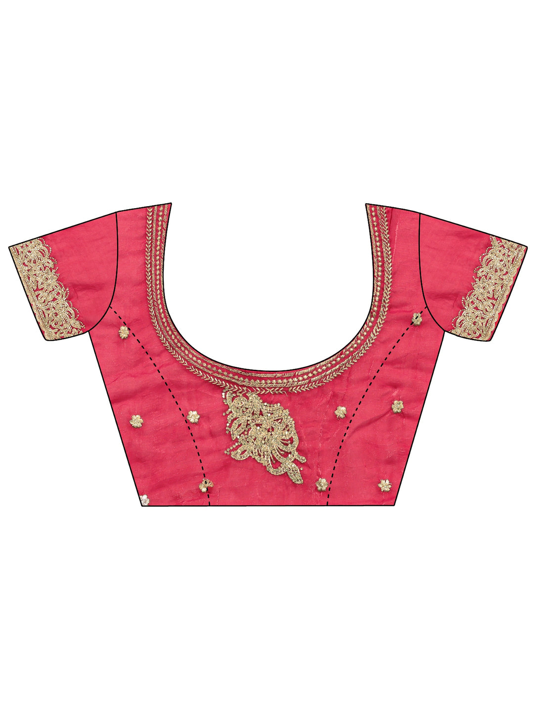 Red Embellished Tissue Saree With Unstitched Blouse Piece