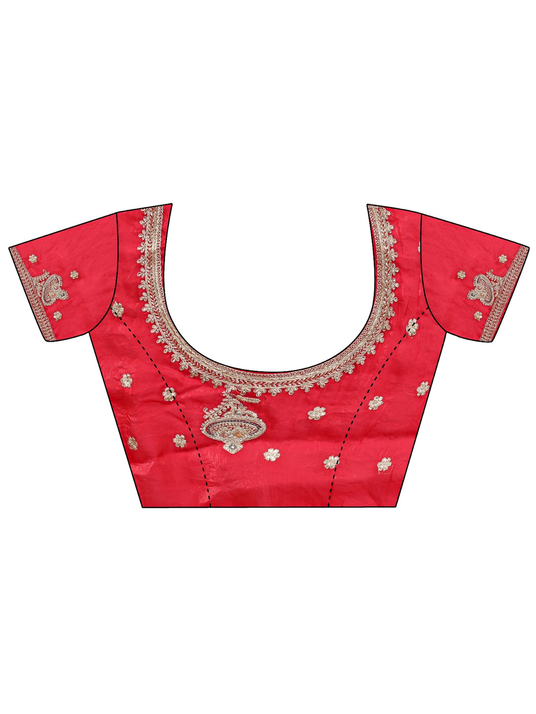 Libas Red Embellished Tissue Saree With Unstitched Blouse Piece